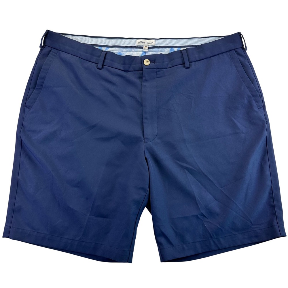Peter‎ Millar Mens Navy Blue Performance Golf Shorts Size 40 Flat Front Stretch